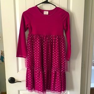 Hanna Andersson Raspberry tulle dress, silver polka dots, 130 NWT